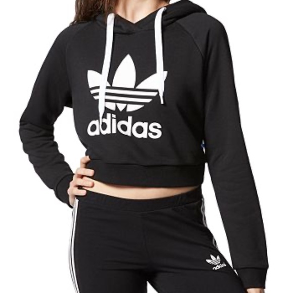 Adidas Trefoil Logo Cropped Hoodie - Picture 1 of 2